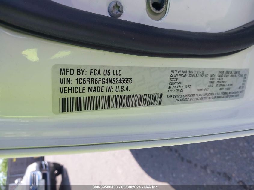 2022 Ram 1500 Classic Tradesman Quad Cab 4X2 6'4 Box VIN: 1C6RR6FG4NS245553 Lot: 39508483