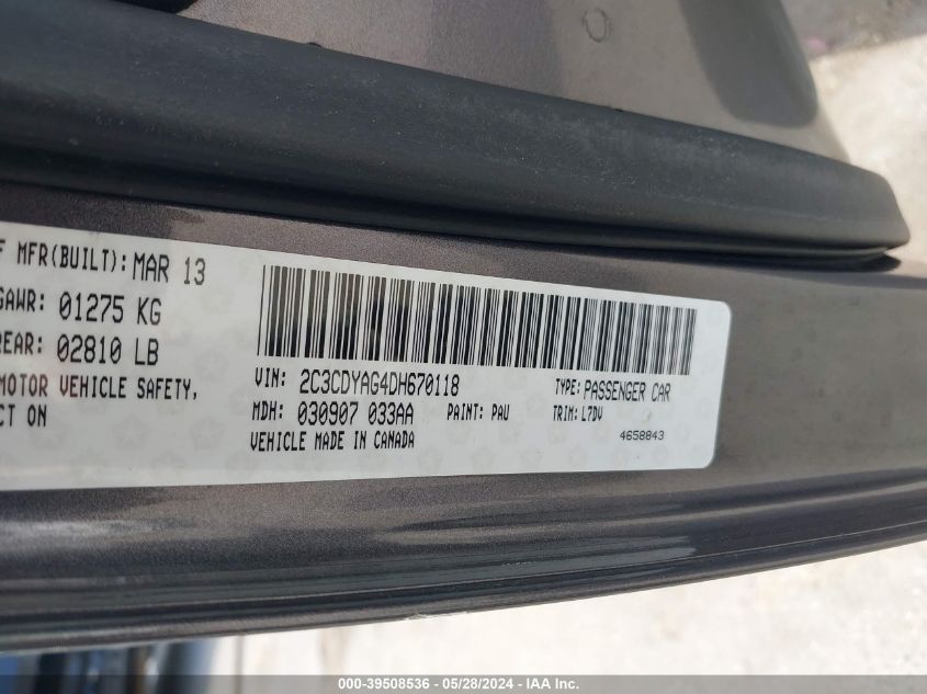 2013 Dodge Challenger Sxt VIN: 2C3CDYAG4DH670118 Lot: 39508536