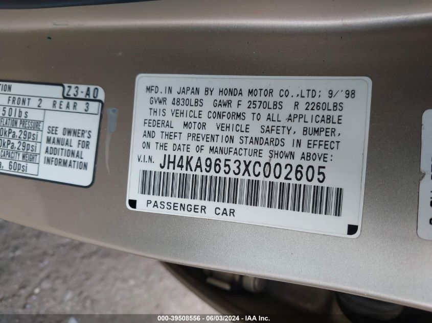 1999 Acura Rl 3.5 VIN: JH4KA9653XT002605 Lot: 39508556