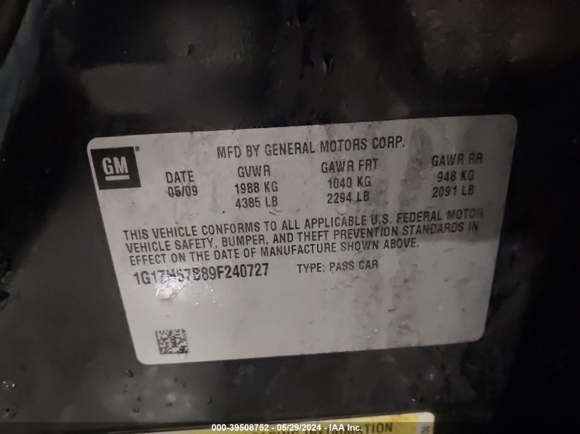 2009 Chevrolet Malibu Lt VIN: 1G1ZH57B89F240727 Lot: 39508752