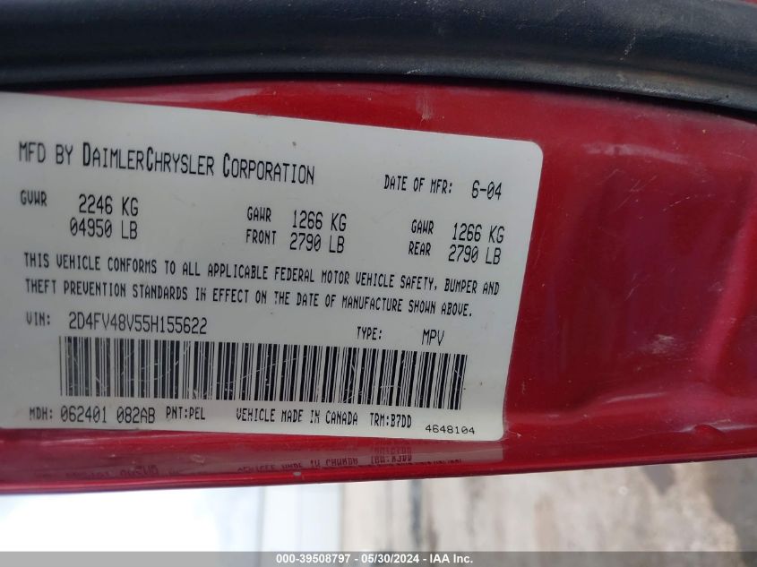 2005 Dodge Magnum Se VIN: 2D4FV48V55H155622 Lot: 39508797