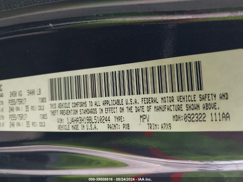 2011 Jeep Wrangler Unlimited Sport VIN: 1J4HA3H19BL510244 Lot: 39508816