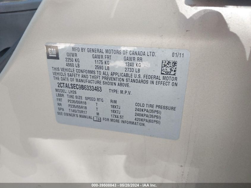 2011 GMC Terrain Sle VIN: 2CTALSEC9B3334683 Lot: 39508843