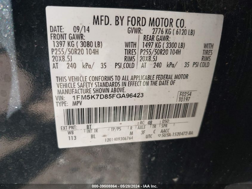 1FM5K7D85FGA96423 2015 Ford Explorer Xlt