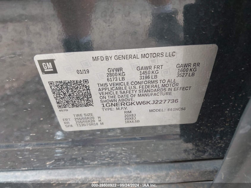 2019 CHEVROLET TRAVERSE 1LT - 1GNERGKW6KJ227736