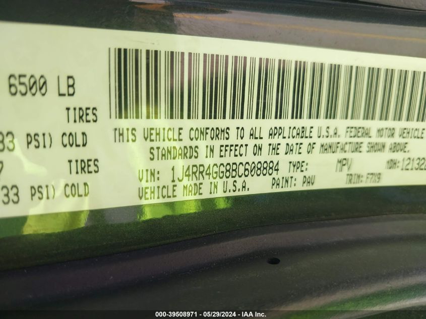 2011 Jeep Grand Cherokee Laredo VIN: 1J4RR4GG8BC608884 Lot: 39508971