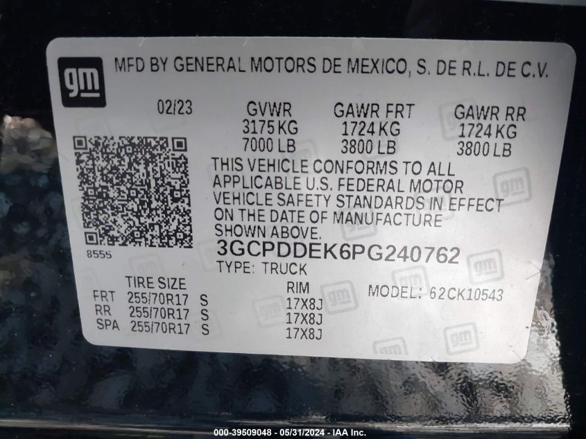 3GCPDDEK6PG240762 2023 Chevrolet Silverado 1500 4Wd Standard Bed Lt