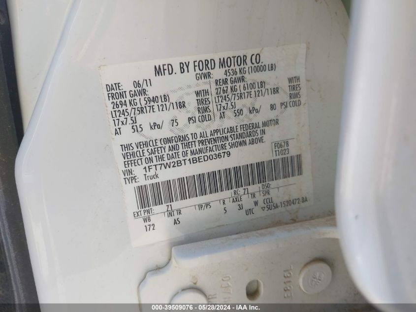 2011 Ford F-250 Xl VIN: 1FT7W2BT1BED03679 Lot: 39509076