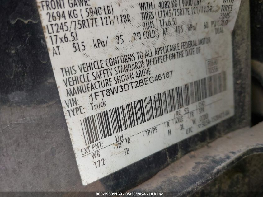 2011 Ford F-350 Lariat VIN: 1FT8W3DT2BEC46187 Lot: 39509169