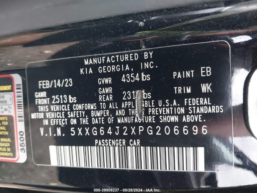 2023 Kia K5 Gt-Line VIN: 5XXG64J2XPG206696 Lot: 39509237