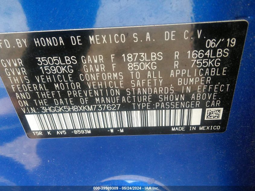 2019 HONDA FIT EX - 3HGGK5H8XKM737627