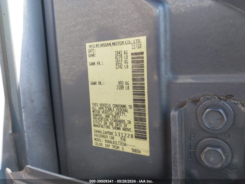 2011 Nissan Altima 2.5 S VIN: 1N4AL2AP0BC131228 Lot: 39509341