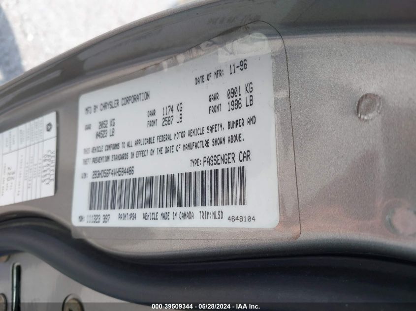 1997 Dodge Intrepid Es VIN: 2B3HD56F4VH584486 Lot: 39509344