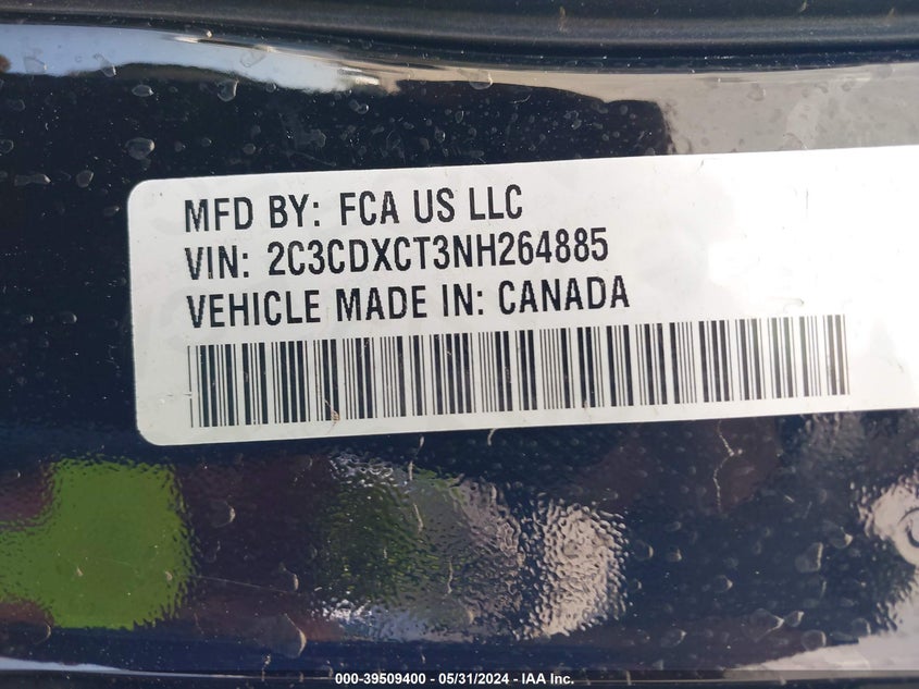 2022 Dodge Charger R/T VIN: 2C3CDXCT3NH264885 Lot: 39509400