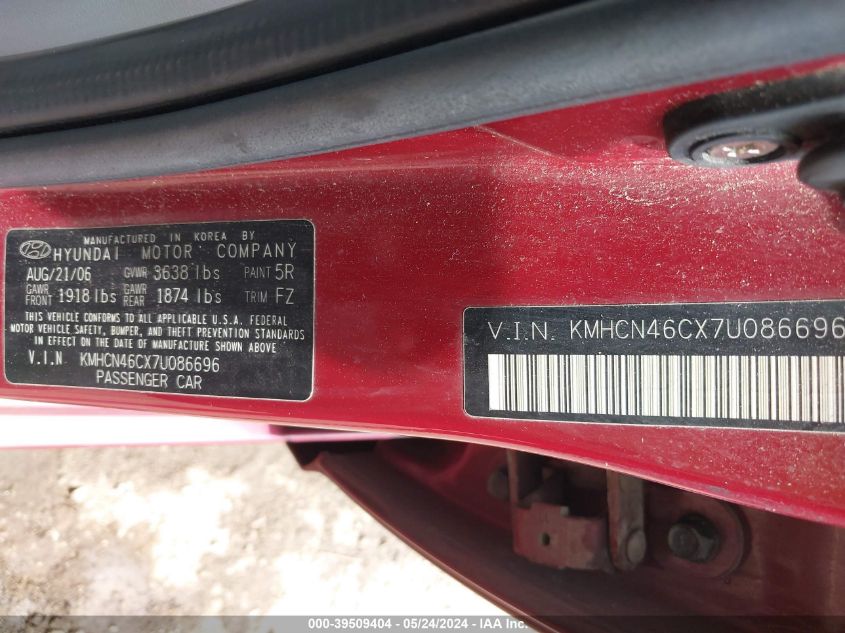 2007 Hyundai Accent Gls VIN: KMHCN46CX7U086696 Lot: 39509404
