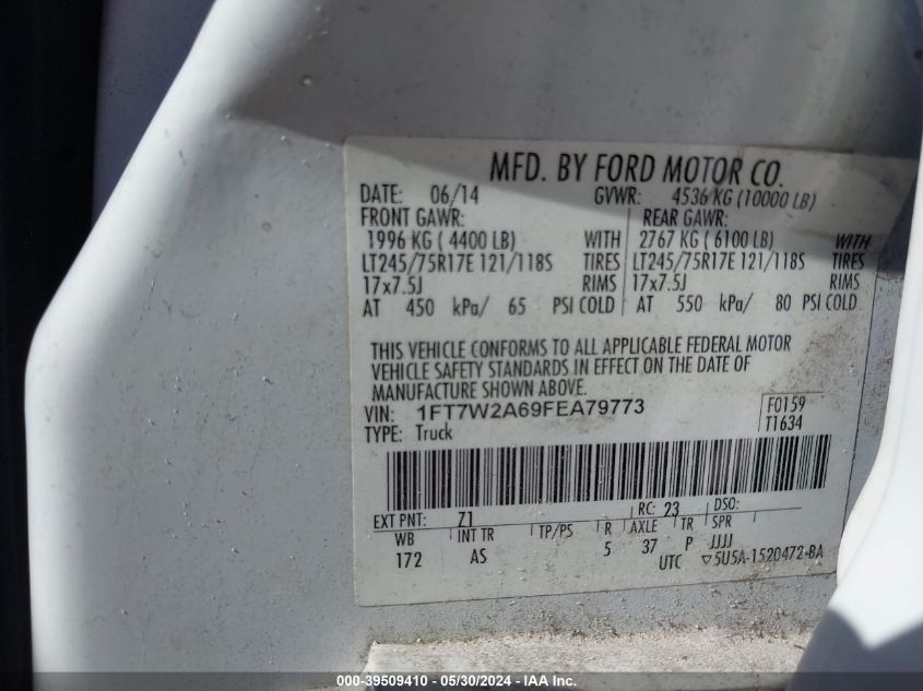 2015 Ford F-250 Xl VIN: 1FT7W2A69FEA79773 Lot: 39509410