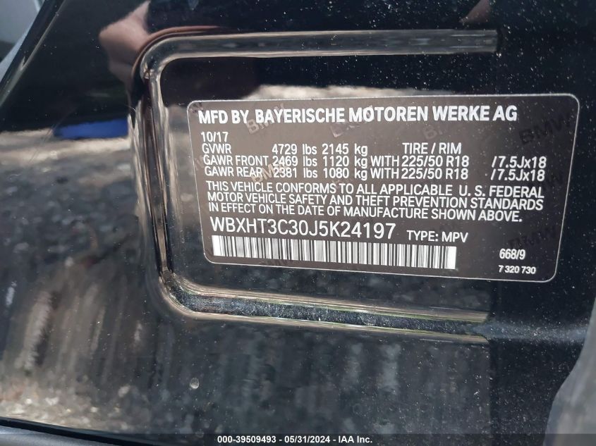 2018 BMW X1 xDrive28I VIN: WBXHT3C30J5K24197 Lot: 39509493