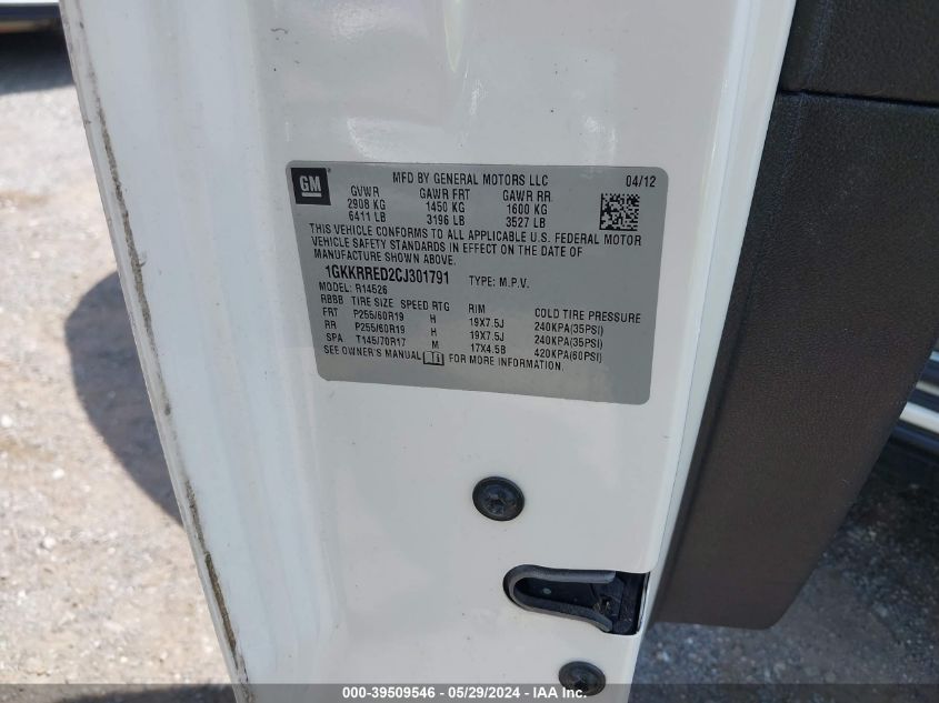 2012 GMC Acadia Slt-1 VIN: 1GKKRRED2CJ301791 Lot: 39509546