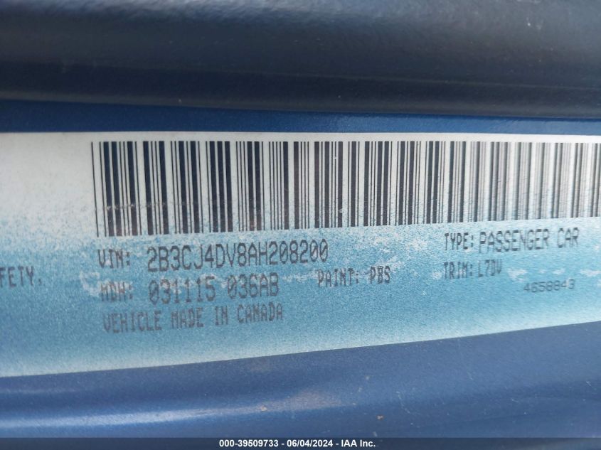 2010 Dodge Challenger Se VIN: 2B3CJ4DV8AH208200 Lot: 39509733