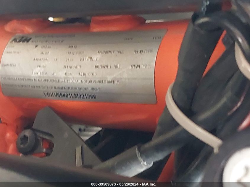 2020 Ktm 1290 Super Duke Gt VIN: VBKV69401LM921366 Lot: 39509873