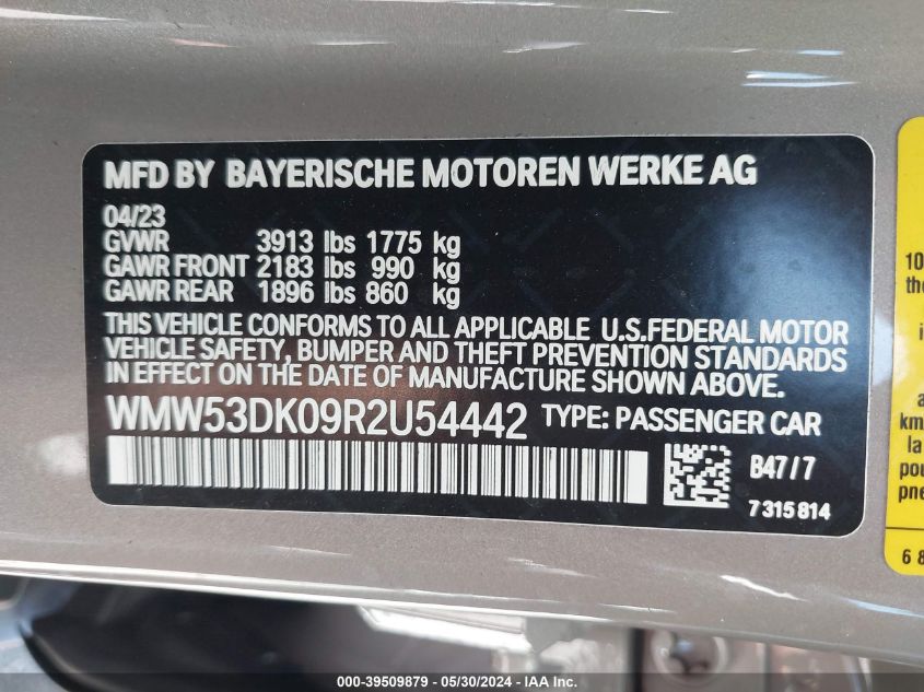 2024 Mini Hardtop Cooper S VIN: WMW53DK09R2U54442 Lot: 39509879