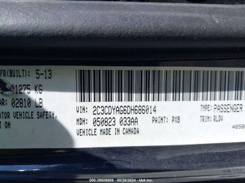 2013 Dodge Challenger Sxt Plus VIN: 2C3CDYAG6DH686014 Lot: 39509889