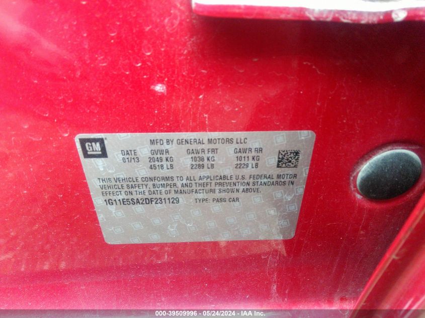 2013 Chevrolet Malibu 2Lt VIN: 1G11E5SA2DF231129 Lot: 39509996