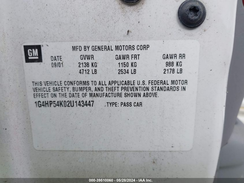 2002 Buick Lesabre Custom VIN: 1G4HP54K02U143447 Lot: 39510060