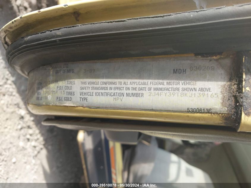 1989 Jeep Wrangler / Yj Islander VIN: 2J4FY39T8KJ139165 Lot: 39510078