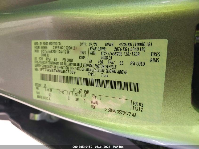 2021 FORD F-250 LARIAT - 1FT7W2BT4MEE07389