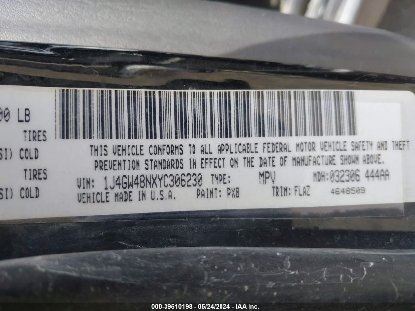 2000 Jeep Grand Cherokee Laredo VIN: 1J4GW48NXYC306230 Lot: 39510198