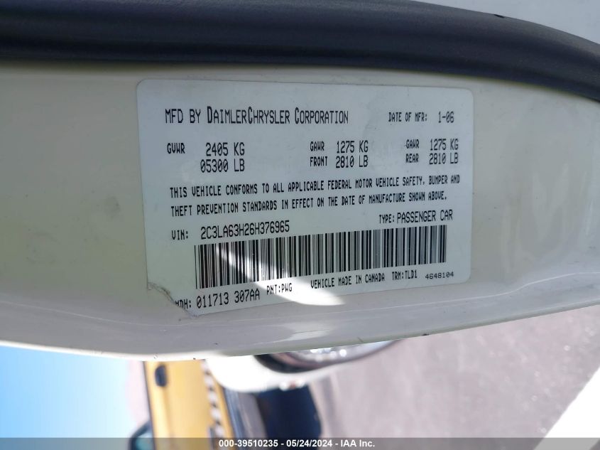 2006 Chrysler 300C VIN: 2C3LA63H26H376965 Lot: 39510235