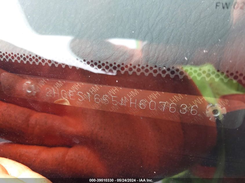 2004 Honda Civic Lx VIN: 2HGES16554H607636 Lot: 39510330