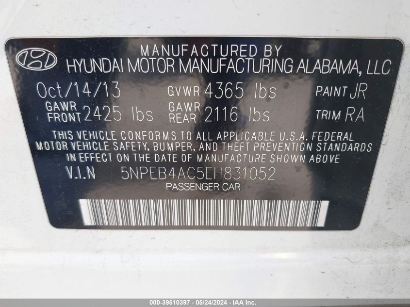 2014 HYUNDAI SONATA GLS - 5NPEB4AC5EH831052