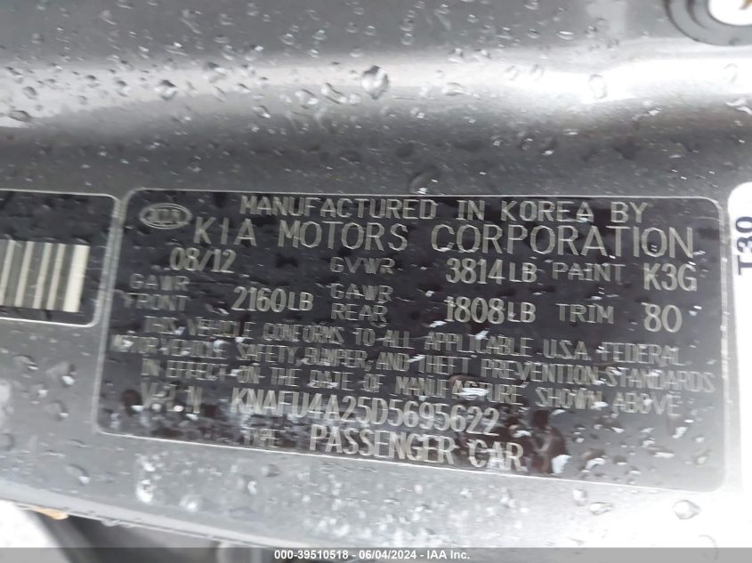 2013 Kia Forte Ex VIN: KNAFU4A25D5695622 Lot: 39510518