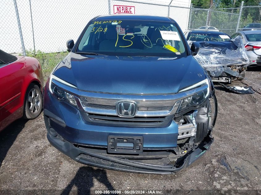 2019 Honda Pilot Lx VIN: 5FNYF6H15KB098951 Lot: 39510598