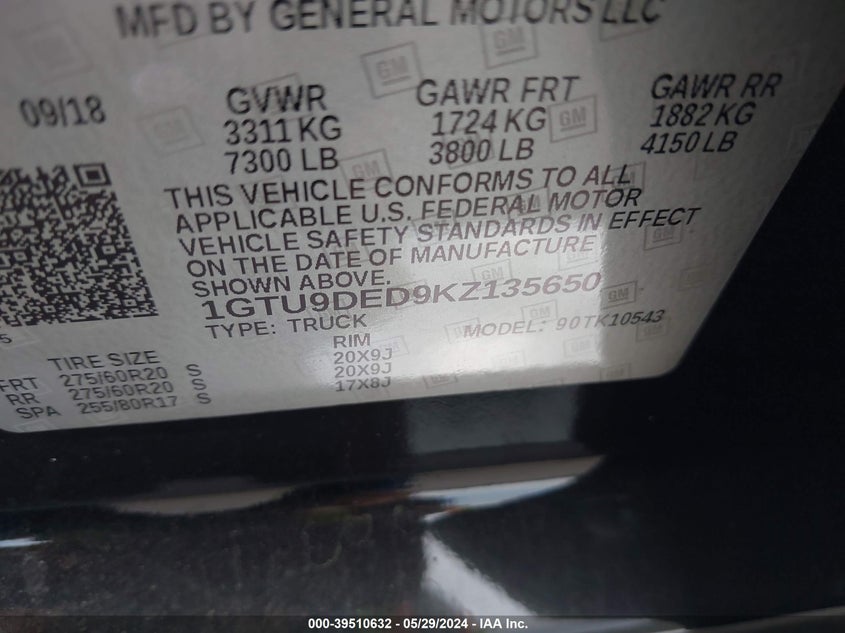 2019 GMC SIERRA 1500 SLT - 1GTU9DED9KZ135650