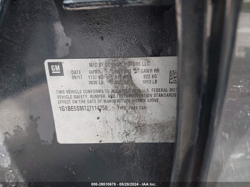 2018 Chevrolet Cruze Lt Auto VIN: 1G1BE5SM7J7114750 Lot: 39510678