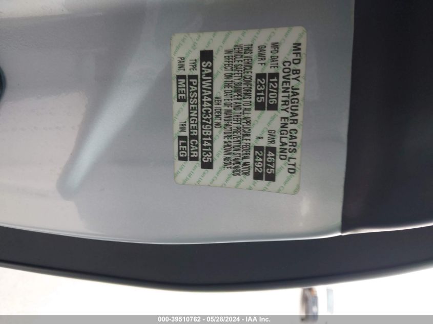 2007 Jaguar Xkr VIN: SAJWA44C379B14135 Lot: 39510762