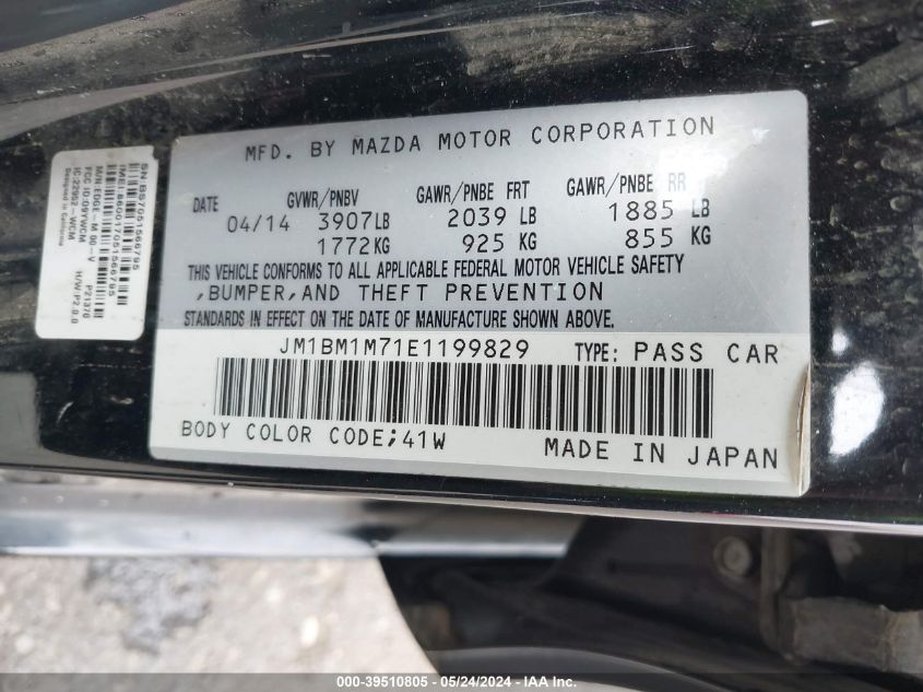 2014 Mazda Mazda3 I Grand Touring VIN: JM1BM1M71E1199829 Lot: 39510805