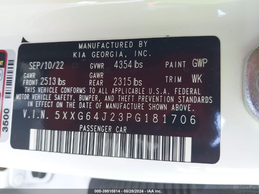 2023 Kia K5 Gt-Line VIN: 5XXG64J23PG181706 Lot: 39510814