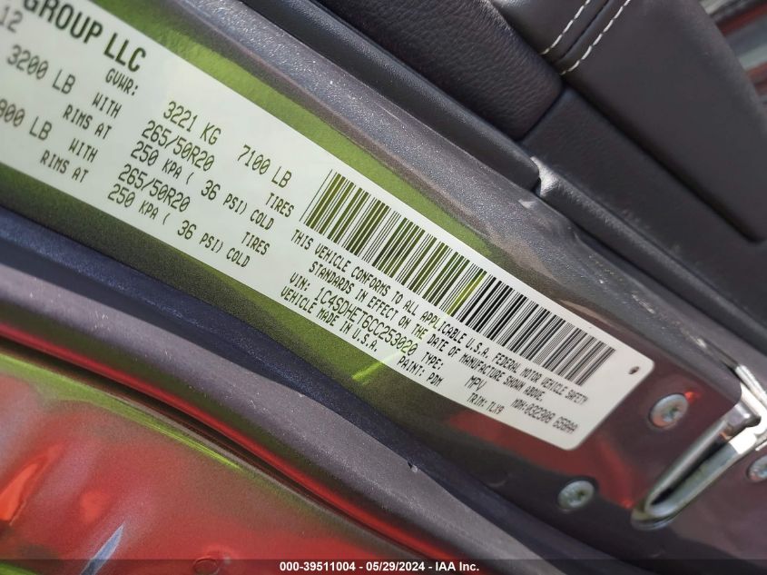 2012 Dodge Durango Citadel VIN: 1C4SDHET6CC253020 Lot: 39511004