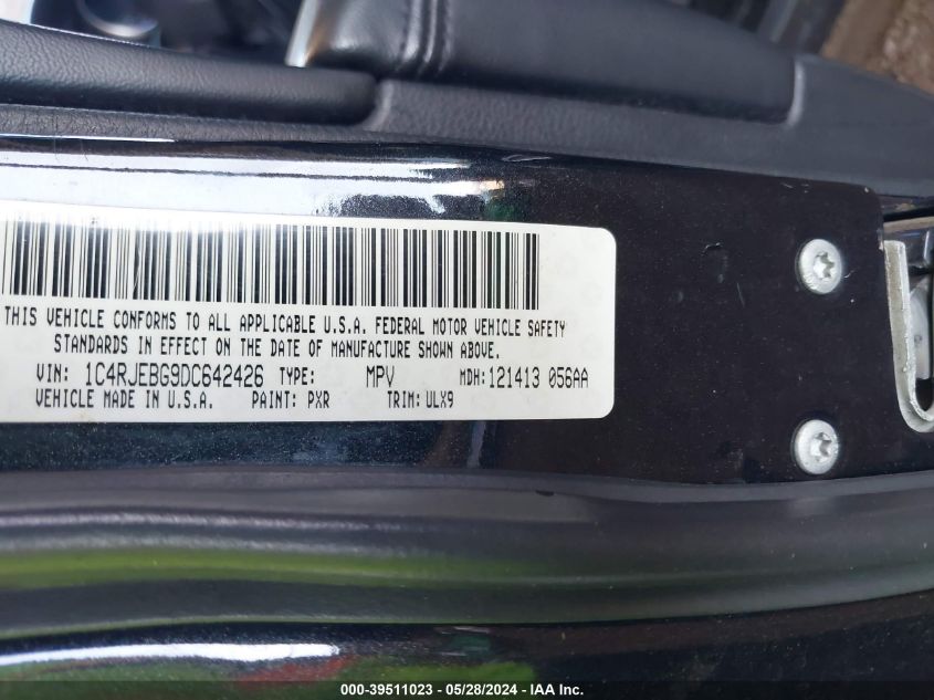2013 Jeep Grand Cherokee Limited VIN: 1C4RJEBG9DC642426 Lot: 39511023