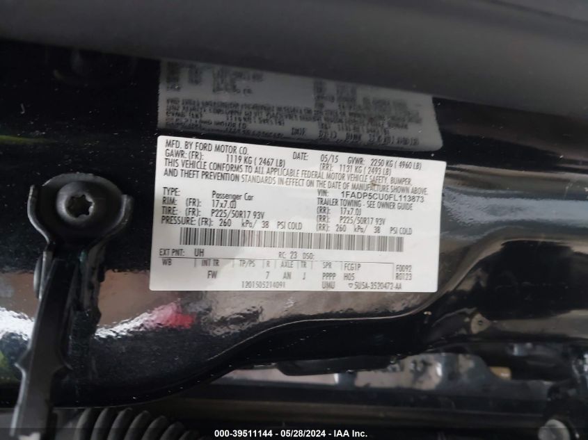 2015 Ford C-Max Energi Sel VIN: 1FADP5CU0FL113873 Lot: 39511144