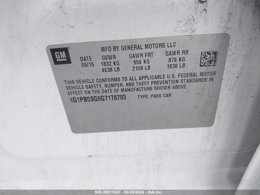 2016 Chevrolet Cruze Limited Ls Manual VIN: 1G1PB5SG8G7178703 Lot: 39511637