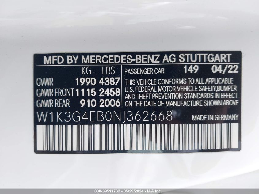 2022 MERCEDES-BENZ A 220 - W1K3G4EB0NJ362668