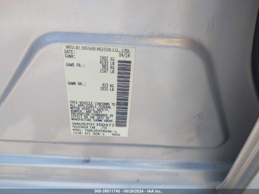 2015 Nissan Leaf Sv VIN: 1N4AZ0CP5FC300472 Lot: 39511740