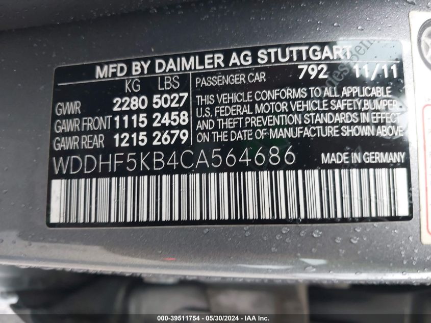 WDDHF5KB4CA564686 2012 Mercedes-Benz E 350