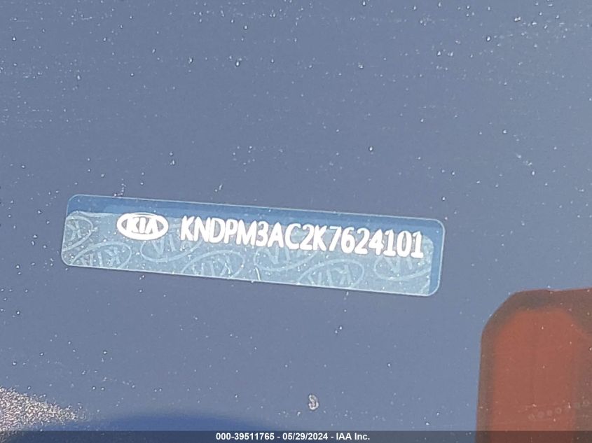 2019 Kia Sportage Lx VIN: KNDPM3AC2K7624101 Lot: 39511765