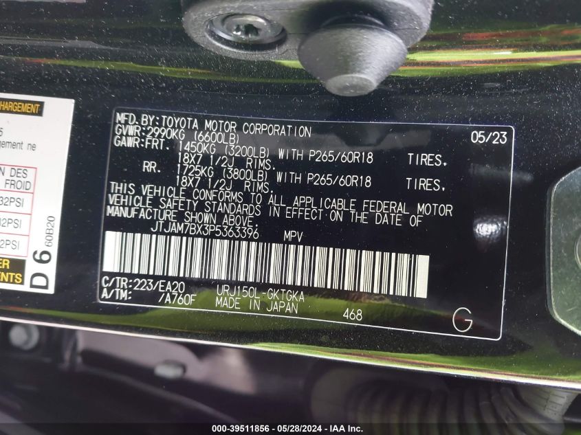 2023 Lexus 460 Premium VIN: JTJAM7BX3P5363396 Lot: 39511856